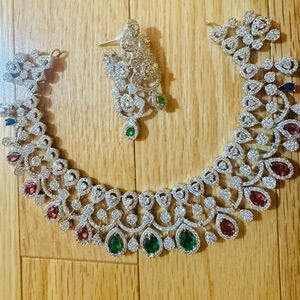 Elegant Silver and Green Jewelry Set